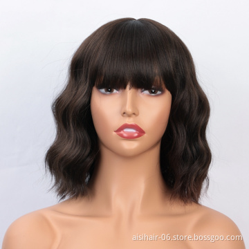 Aisi colour artificial bob cut wavy for black women hot sale cheap nature short fiber high quality synthetic hair wigs